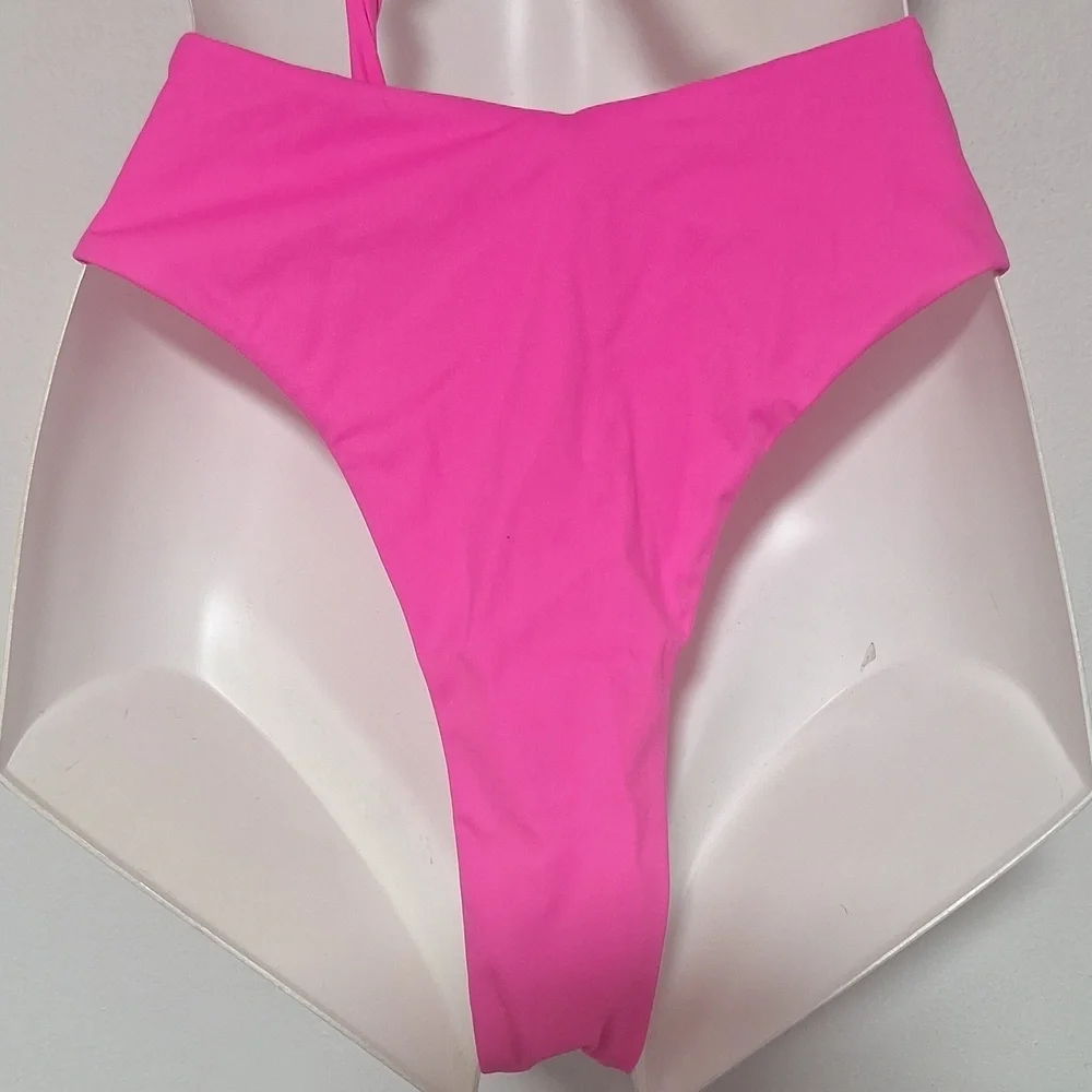 Vibrant Pink Bikini Swim Set High Waist Cheeky Bottoms